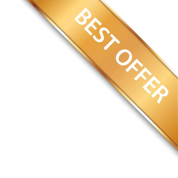 istock BEST OFFER - vector illustration of gold corner ribbon banner with gold colored frame 1492596987