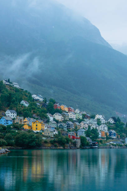 Cityscape of Odda town near the fjord  in Norway