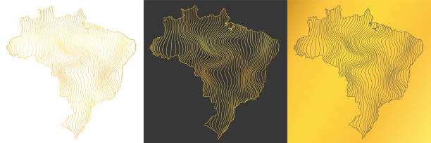 set of 3 abstract maps of Brazil - vector illustration of striped gold colored map set of 3 abstract maps of Brazil - vector illustration of striped gold colored map brasil stock illustrations