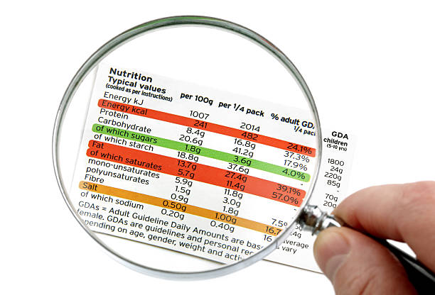 nutritional label - nutritional analysis stock-fotos und bilder