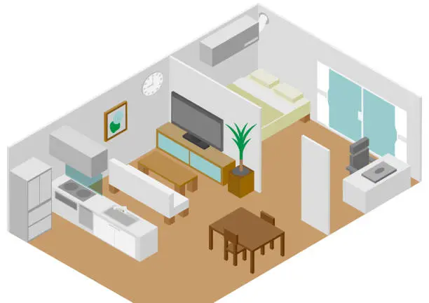 Vector illustration of Isometric living room and room illustration