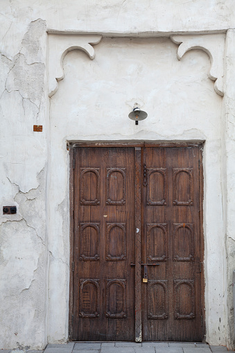 Arabic style door in Al Fahidi Historical District, Deira, Dubai, United Arab Emirates.