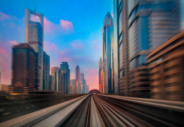 istock Modern skyscrapers along the metro line in Dubai, UAE 1492609762