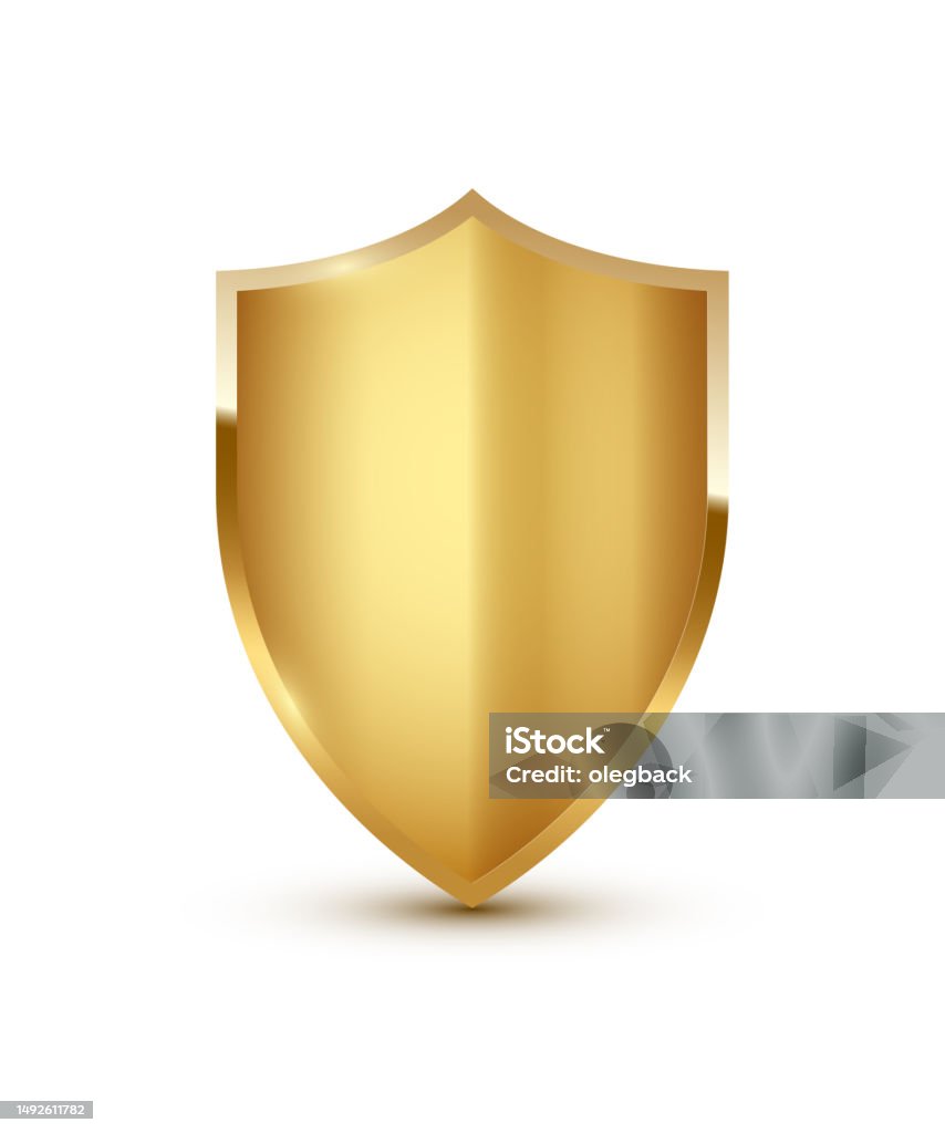 Gold Shield Vector Illustration Realistic Isolated Golden Armory Trophy