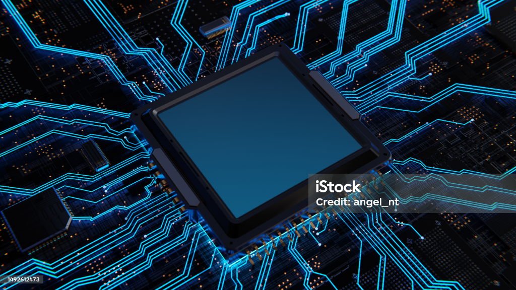 Ai Computer Chip Processor On Motherboard Glows Blue Artificial ...