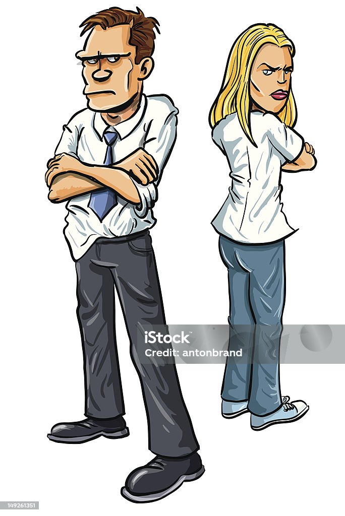 Cartoon Couple angry at each other. Isolated on white Adult stock vector