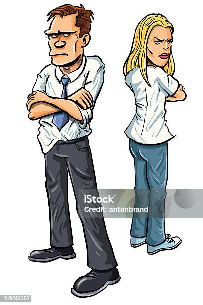 Cartoon Couple Angry At Each Other Isolated On White Stock Illustration - Download Image Now