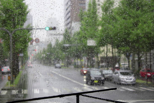 istock Water droplets on the windshield of a tourist bus 1492614401