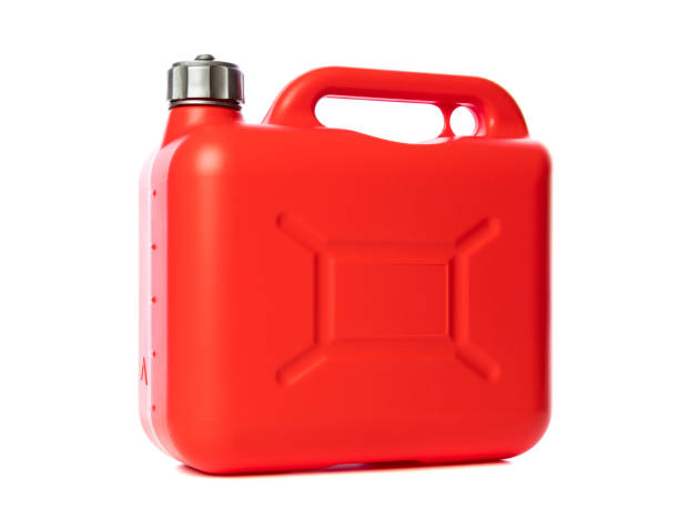 istock Red plastic petrol can isolated on white 1492616671