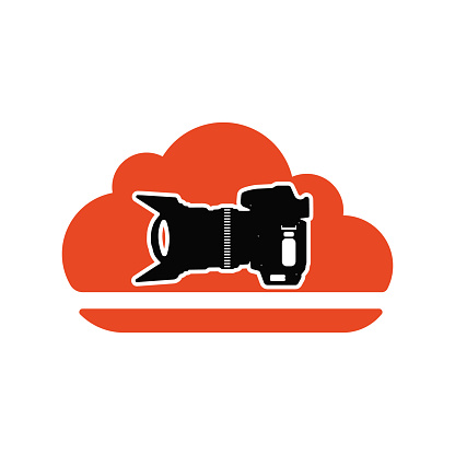 Camera and cloud icon. Flat color design style. Vector illustration.