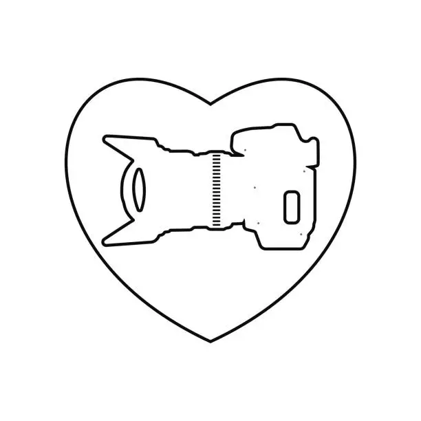 Vector illustration of Camera inside heart icon. Simple illustration of camera inside heart vector icon for web