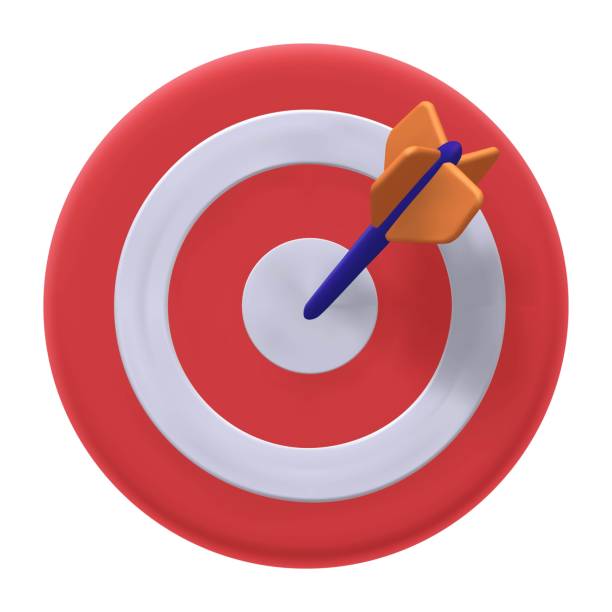 istock 3d render icon of red and white target with orange blue arrow in the center. Vector isolated illustration 1492618867