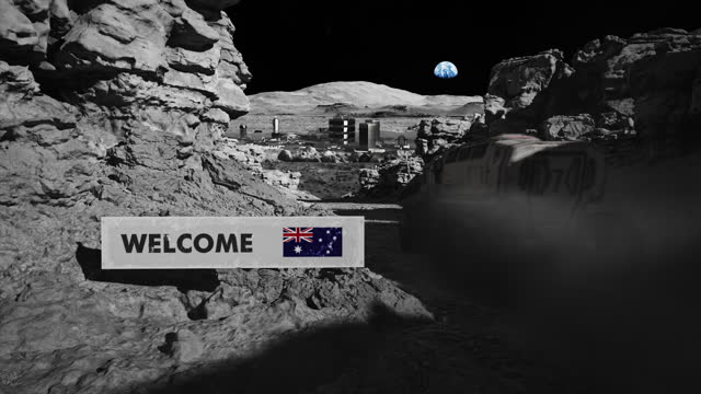 Space colonization of the Moon. Moon rover entering the Australian colony