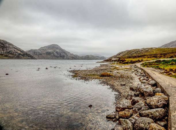 Loch Suainabhat in Uig on the Isle of Lewis Scotland on a murky day.
