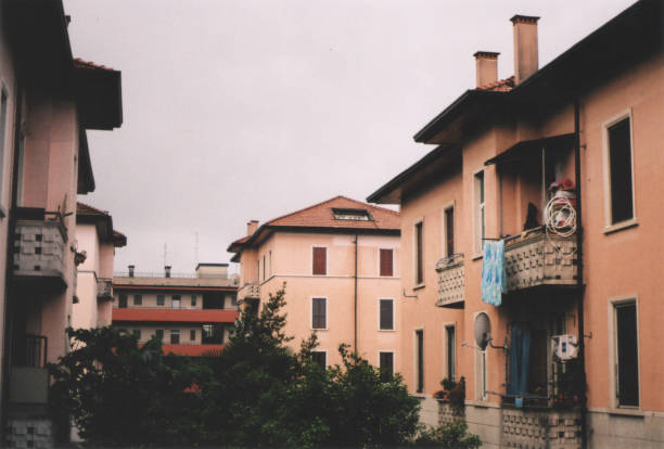 Cloudy Day and Orange Buildings during Spring in Milano, Italy