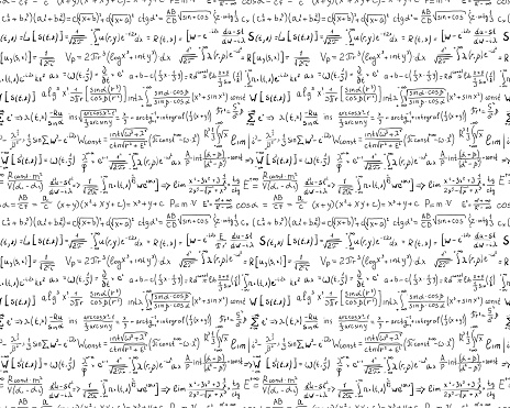 Seamless pattern mathematical and algebraic formulas and equations. Isolated on white background. Vector illustration.