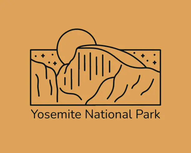 Vector illustration of Half Dome Yosemite National Park mono line graphic illustration vector for t-shirt, badge, patch design
