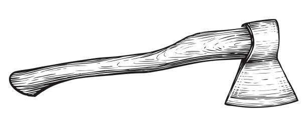Hand drawn sketch of axe. Woodworking tool. Detailed vintage etching style drawing. Vector engraved style illustration Hand drawn sketch of axe. Woodworking tool. Detailed vintage etching style drawing. Vector engraved style illustration axe stock illustrations