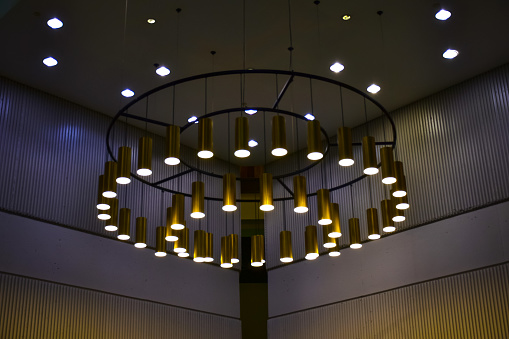 A Modern chandelier in hotel lobby