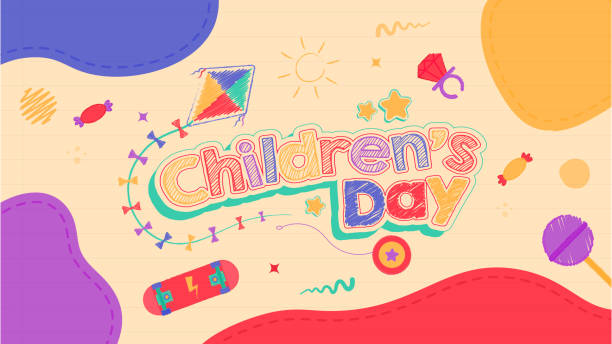 illustrations, cliparts, dessins animés et icônes de jouets de jour pour enfants kite skate sketch vector banner template - jour des enfants