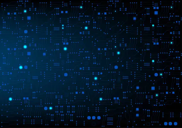 Vector illustration of Blue circuit electronic or electrical line with circle engineering technology concept vector background