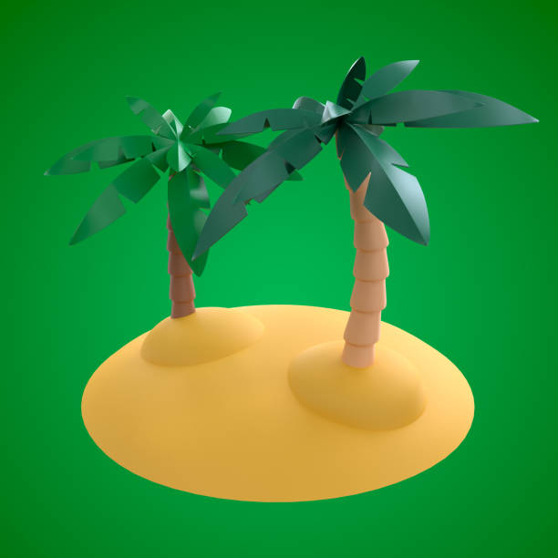 istock Two palm trees with green leaves on the sand 3d illustration 1492635279