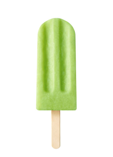 istock Green fruit popsicle on white background. Apple, lime and pear flavor 1492637158