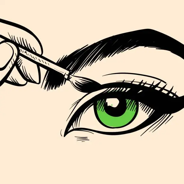 Vector illustration of Digital art of a woman's eye and an eyeliner drawing a line. Vector conceptual art of a painting or drawing of a body part with makeup.