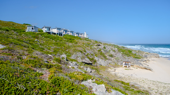Luxury resort with beach villa at De Hoop Nature Reserve South Africa Western Cape February 2022, the most beautiful beach in South Africa with the white dunes part of the garden route.