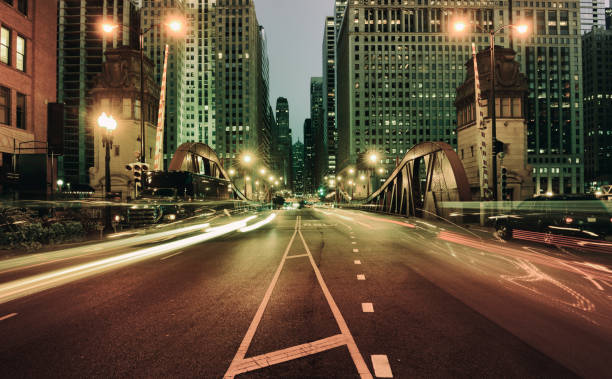 istock Traffic in the night, Downtown Chicago. 1492641605