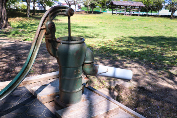Retro hand pump attached to a well
