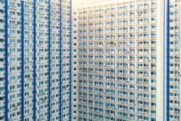 Facades of condominium buildings with many small units in Makati, Metro Manila, Philippines.