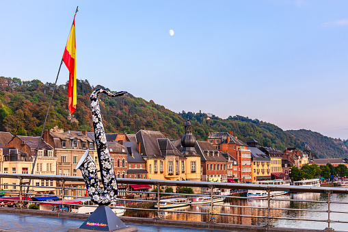 Giant saxophones painted by artists of different nationalities are lined on the bridge Charles de Gaulle in Dinant, Belgium, and are an homage to the European Union and to Antoine Joseph Sax, born in Dinant in 1814 and inventor of the musical instrument.