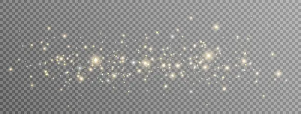 Vector illustration of Golden light background. Glitter stars. Sparkle gold bokeh. Twinkle fairy bulb. Shine luxury banner. Christmas Holiday glow particle. Magic star effect. Festive party design. Vector illustration