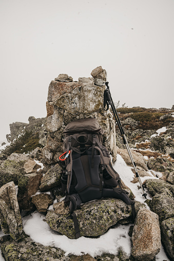 Backpack and mountain