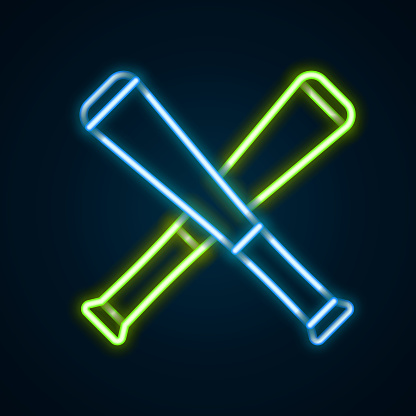 Glowing neon line Crossed baseball bat icon isolated on black background. Colorful outline concept. Vector.