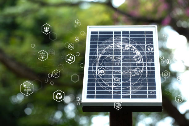 istock Solar cells with energy icons.Renewable energy technology.Sustainable Development Goals (SDGs).Renewable resource technology to reduce pollution and carbon emissions.clean energy.sustainable resource 1492648263