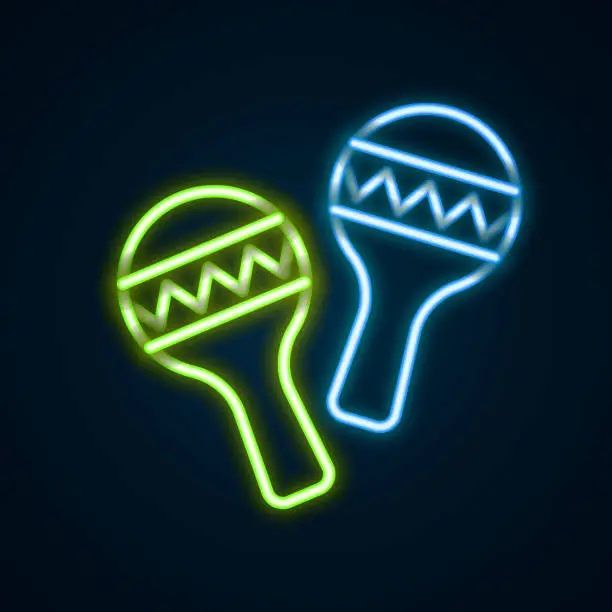 Vector illustration of Glowing neon line Maracas icon isolated on black background. Music maracas instrument mexico. Colorful outline concept. Vector