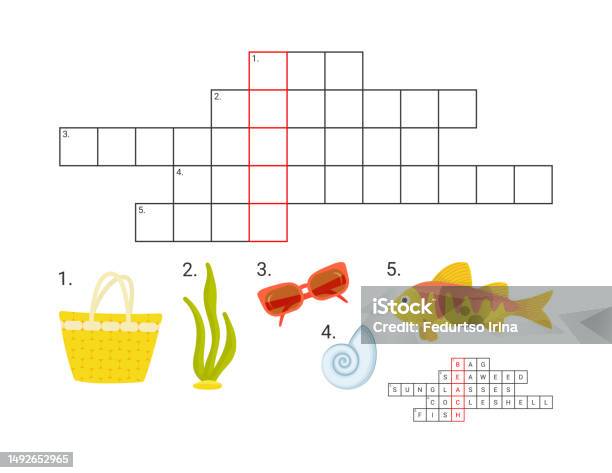 Fluss Zur Seine 4 Buchstaben Kreuzworträtsel Vektorillustration Lernspiel Für Kinder Kreuzworträtsel Sommer Strand