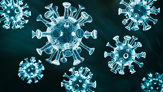 Imagen 3D del virus sobre fondos oscuros photo