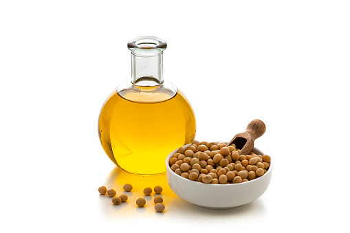 Soy oil bottle isolated on white background