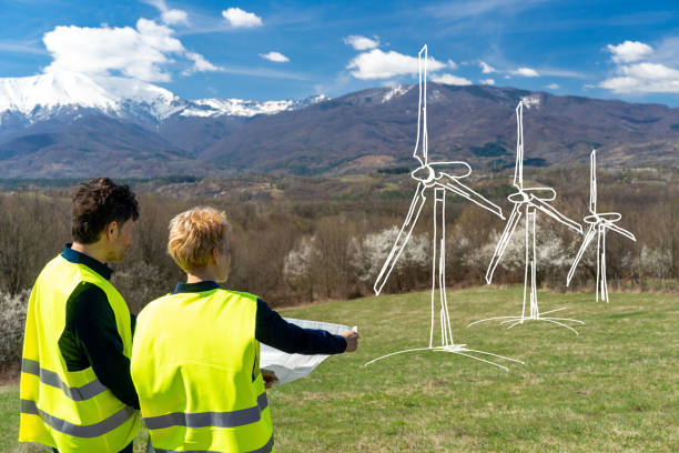 istock Energy saving ideas with wind turbines in the countryside 1492657028