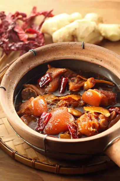Asian cuisine claypot black vinegar pig’s trotter