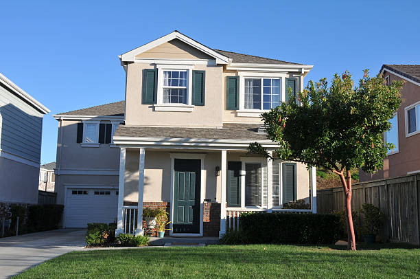 istock Two story single family house with driveway 149266081