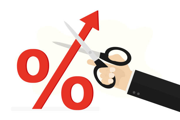 istock Stop Inflation, concept. High interest rates on loans. Economic crisis, Fed raised central bank interest rate to curb soaring inflation. Hand cuts percentage mark with scissors. 1492661822