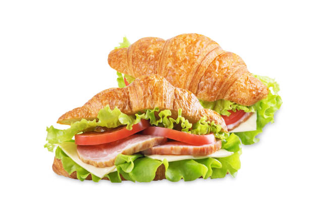 istock Meat cheese tomato croissant on a white isolated background 1492664545