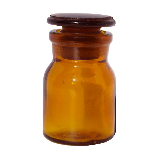 istock Empty medical brown glass jar with a glass lid. 1492674192