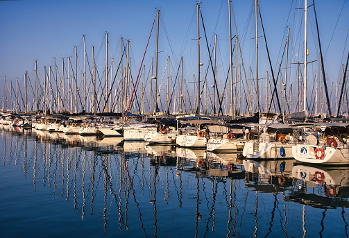 Israel, Herzliya Marina in the early morning in mid-December 2022.