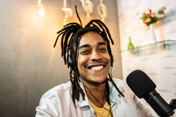 istock Portrait of young man during a podcast 1492674766