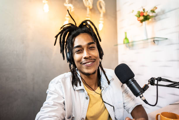istock Portrait of young man during a podcast 1492674781